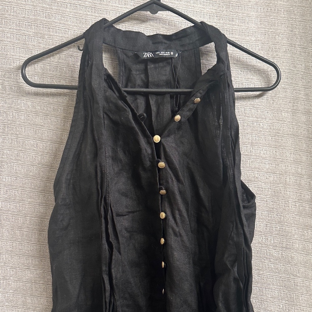 Zara Black Sheer Button-Down Blouse